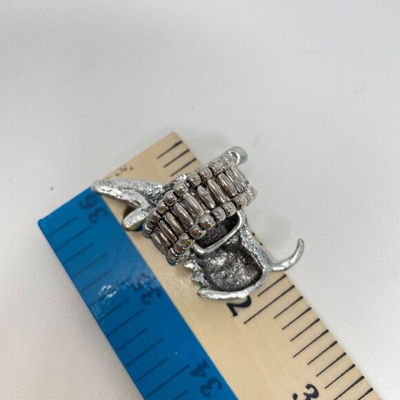 Hummingbird Stretch Ring Rhinestone Blue Silver Tone Cocktail Statement - Picture 7 of 8